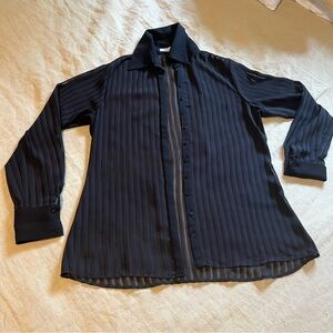 Anne Fontaine Aloma Button Down Blouse Sheer Stripe Black EU 42